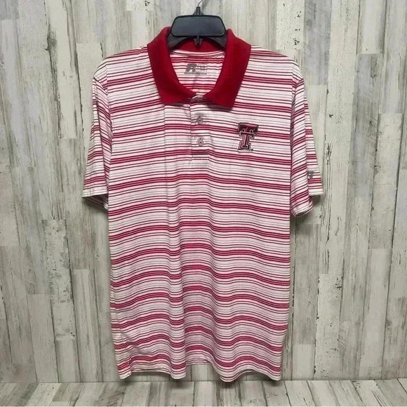 Texas Tech Red Raiders Russell Golf Polo Shirt Size Large Red/White Striped - Picture 1 of 4